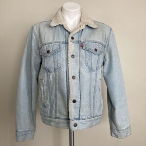 Levi's Sherpa Trucker Jacket - Light Blue Denim Jean Jacket - Womens Small